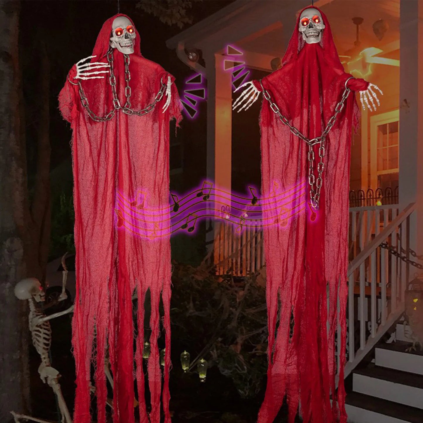 Hanging Grim Reaper Skeleton Glow in Dark Outdoor Halloween Prop