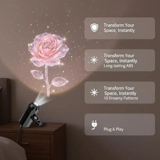 Floral Projection LED Night Light | 10 Patterns USB Powered LED Projection Night Light Peaceful Pleasures Health and Wellness