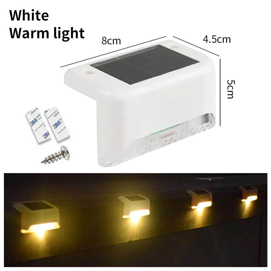 Solar Stairs Light Outdoor Waterproof Solar Powered Garden Lamps for Railing Deck Step Yard Patio Pathway Fence Light Peaceful Pleasures Health and Wellness white-warm white 1 Solar Stair Light
