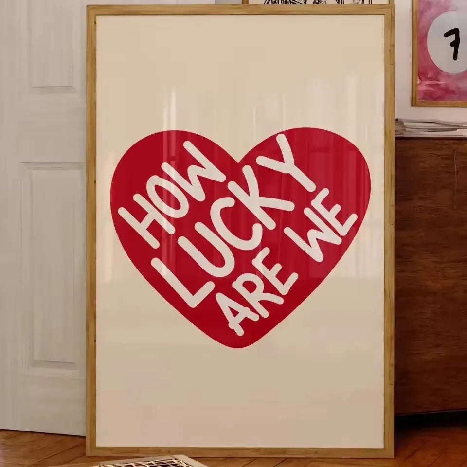 1 Piece Frameless Red Love Heart How Lucky Are We Poster Canvas Painting Modern Print Wall Art Bedroom Home Decor Valentine Gift Peaceful Pleasures Health and Wellness ZLH2850 80x120cm No Frame