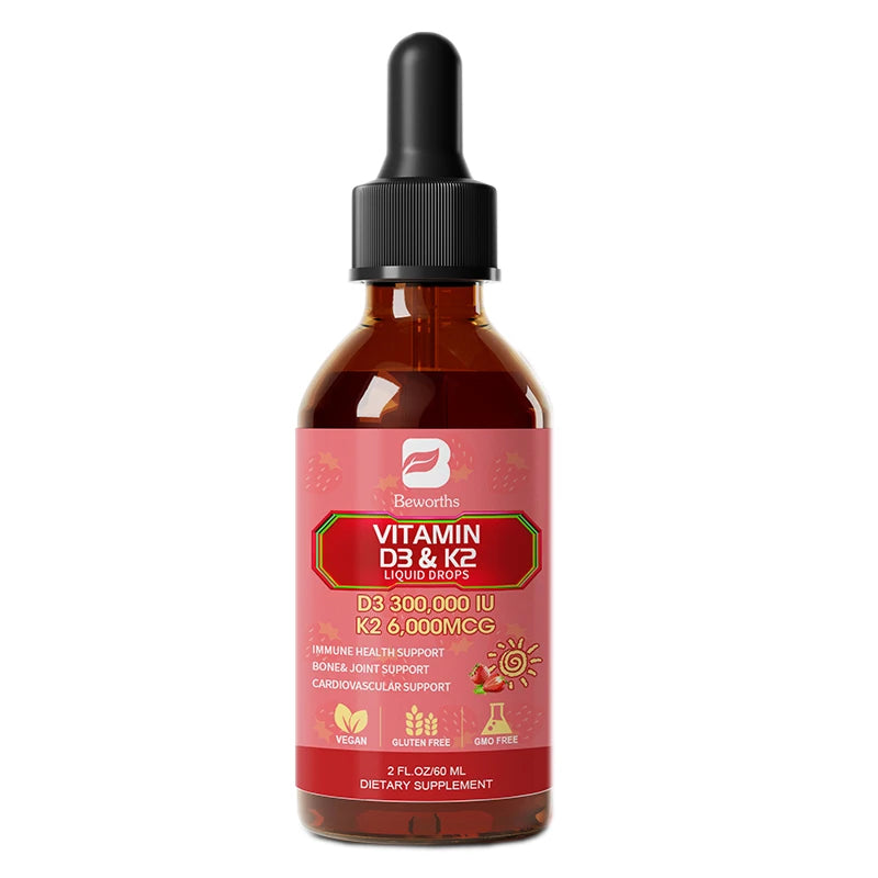 Vitamin D3 & K2 Liquid Drops 60ml – Bone, Immune & Heart Health Vitamin Supplement Peaceful Pleasures Health and Wellness 60ml 3bottles United States