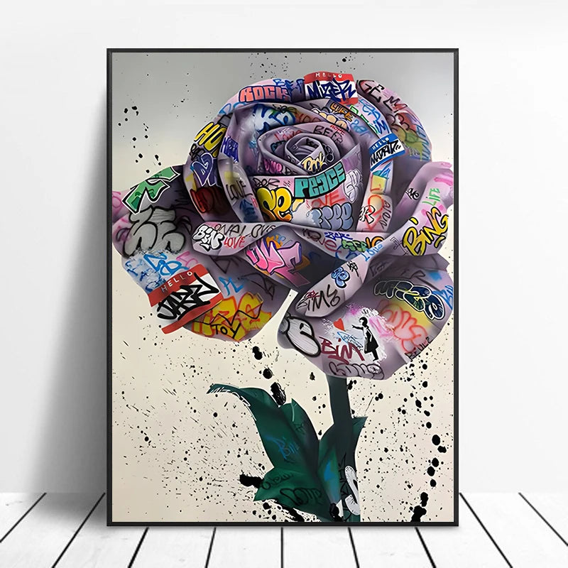 Street Graffiti Gestures Canvas Wall Art | Abstract Pop Mural