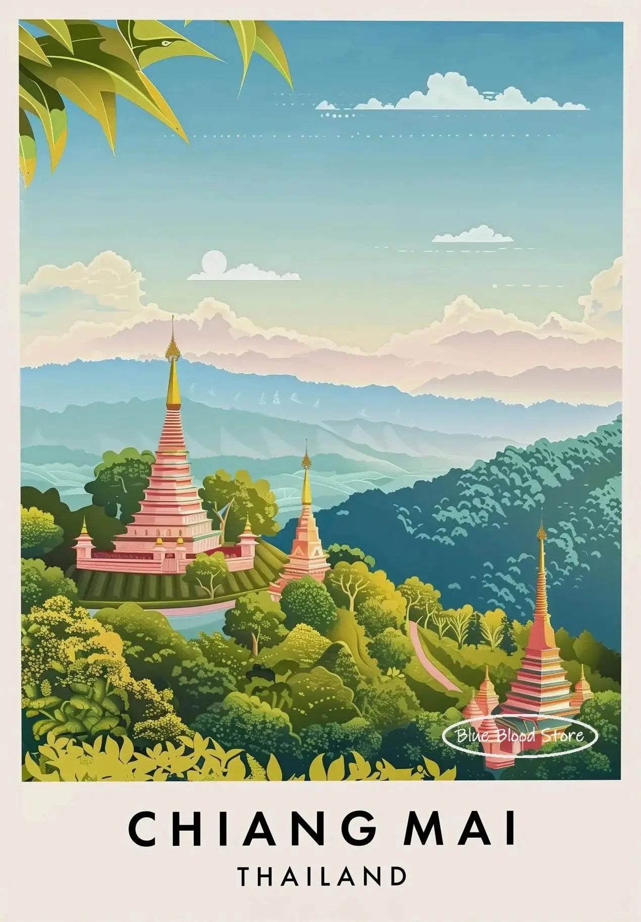 Thailand Travel Art Canvas Poster Phuket Chiang Mai Koh Phangan Bangkok City Landscape Asia Scenery Wall Art Painting Home Decor Peaceful Pleasures Health and Wellness 2 50x70cm Unframed