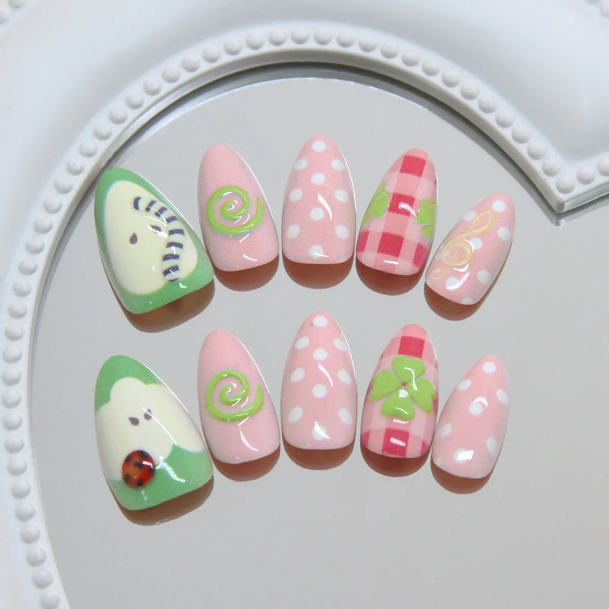 30pcs Press On Nails Cute 3D Fruit Resin Fake Nails Sweet Polka Dot Manicure Almond Tips For Young Women Fashion Party Wearable Peaceful Pleasures Health and Wellness