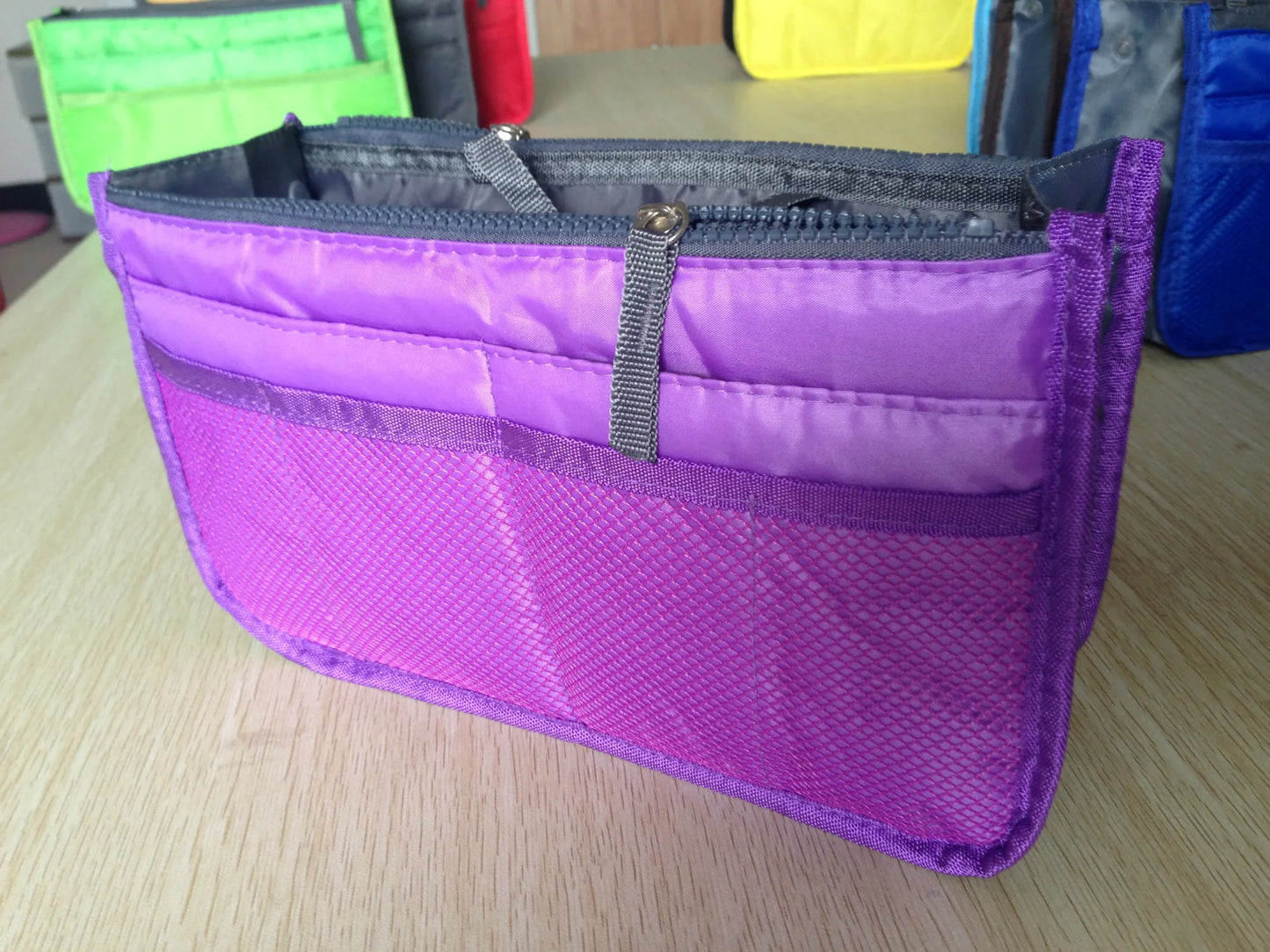 Nylon Women Cosmetic Organizer Bag Travel Foldable Large Capacity Handbag Insert Makeup Tote Liner with Travel Insert Organizer Peaceful Pleasures Health and Wellness purple