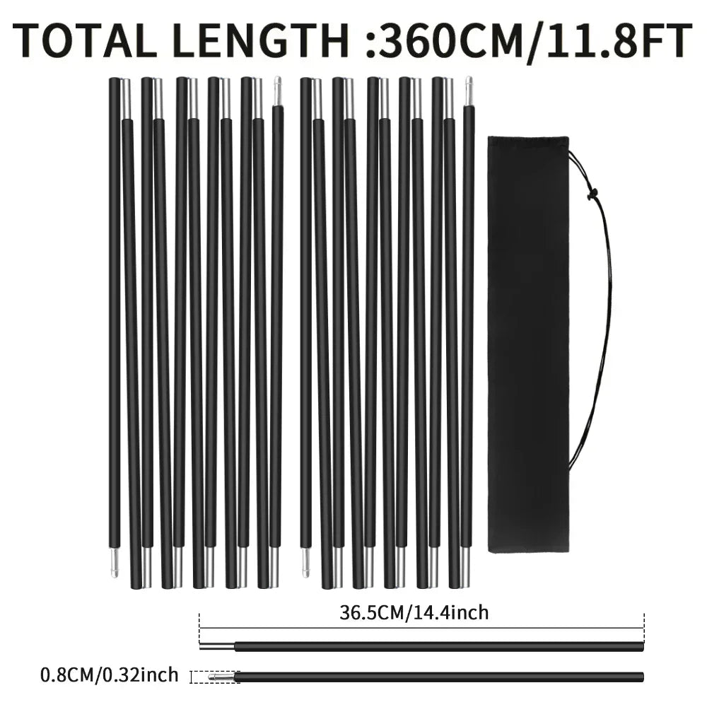 Pre-Assembled Tent Pole Stakes Aluminium Tarp Rod Replacement Camping Accessori Multifunction Lightweight Tent Poles Repair Kits Peaceful Pleasures Health and Wellness 2Pcs 3.6M Black
