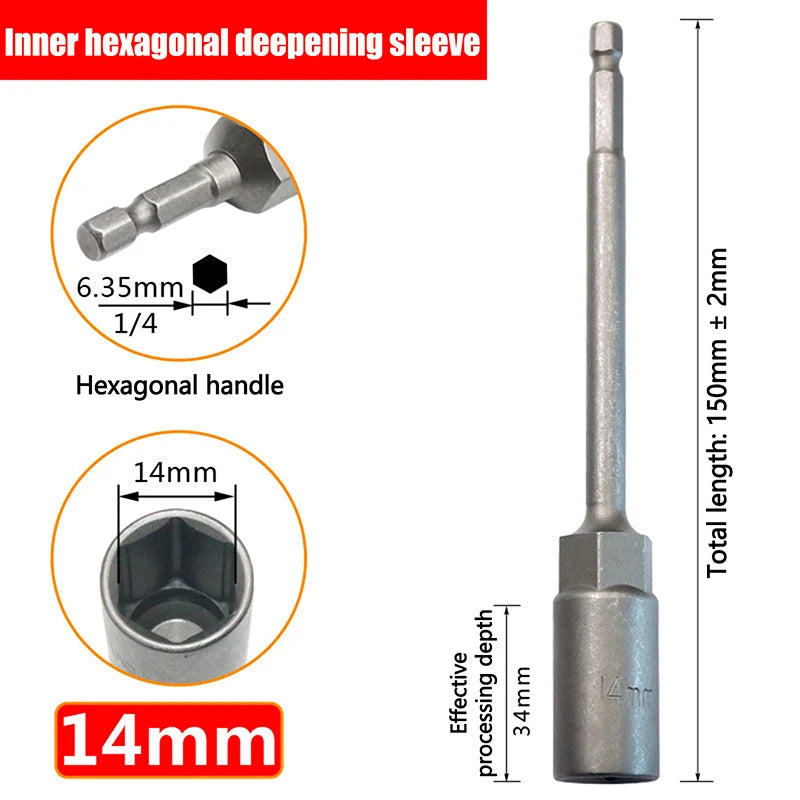 Hex Drill Socket Bit 5.5–19mm | 150mm Extension Bar
