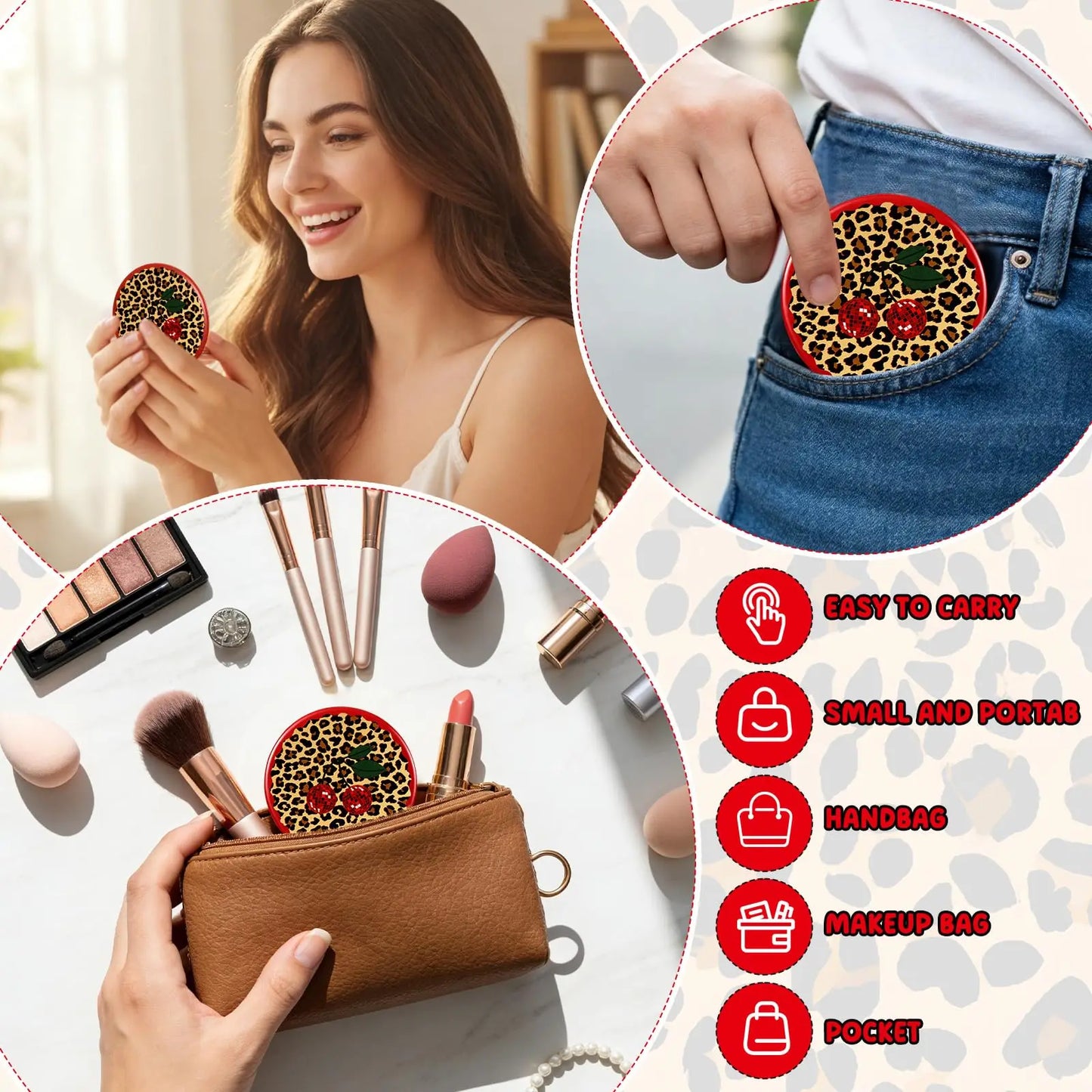 12-Pack Compact Pocket Mirrors | Leopard Disco Party Favors