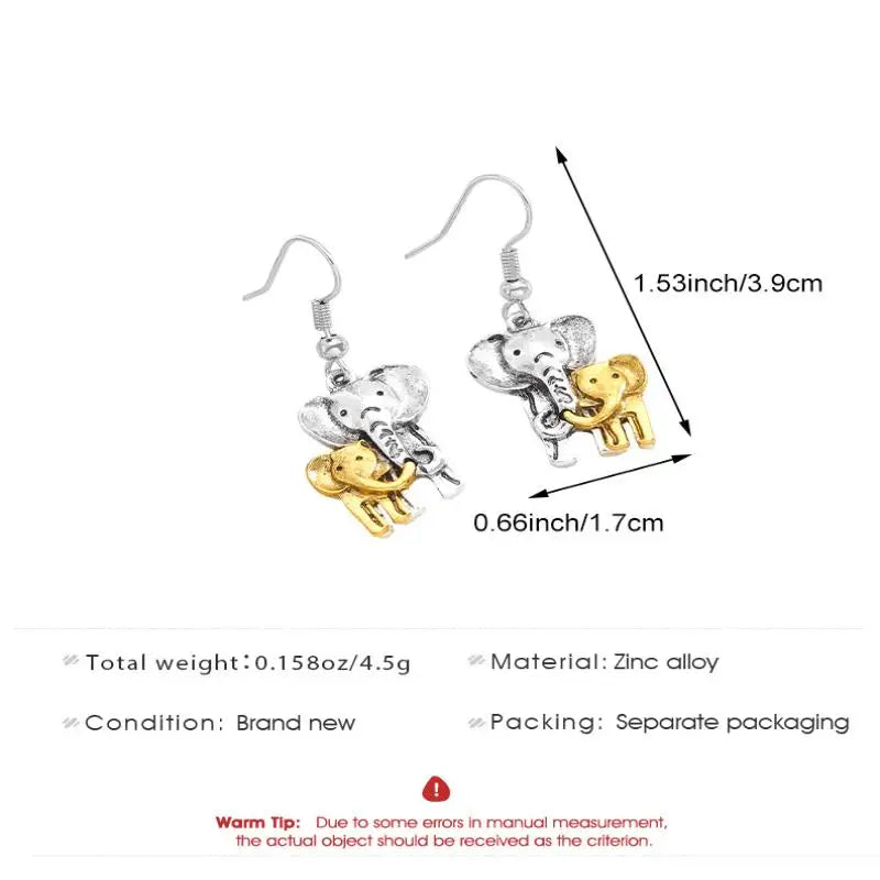Mother & Baby Elephant Dangle Earrings | Two-Tone Vintage Drop