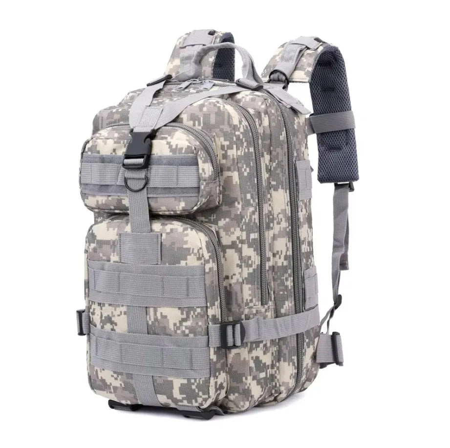 30L Large Duffle Bag, Outdoor Camouflage Backpack for Hiking Camping Travel Fishing Gym Peaceful Pleasures Health and Wellness Grey Digital ACU
