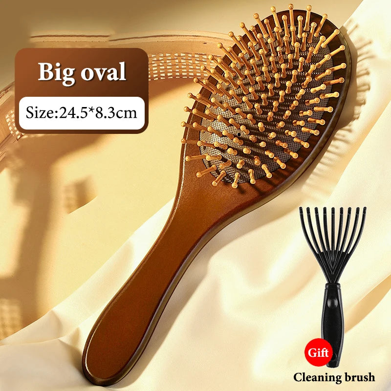 1Pcs Natural Sandalwood Massage Brush Soft Cushion Round Smooth Hair Comb Teeth For Scalp Health Peaceful Pleasures Health and Wellness Big oval