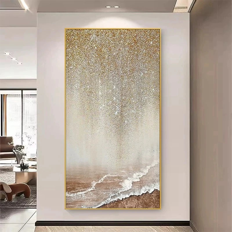 Modern Hand Painted Canvas Oil Painting Shiny Gold Abstract Wall Art Home Decor Mural Living Room Bedroom Porch Hanging Poster Peaceful Pleasures Health and Wellness