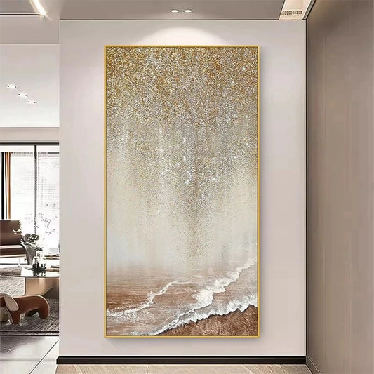 Modern Hand Painted Canvas Oil Painting Shiny Gold Abstract Wall Art Home Decor Mural Living Room Bedroom Porch Hanging Poster Peaceful Pleasures Health and Wellness