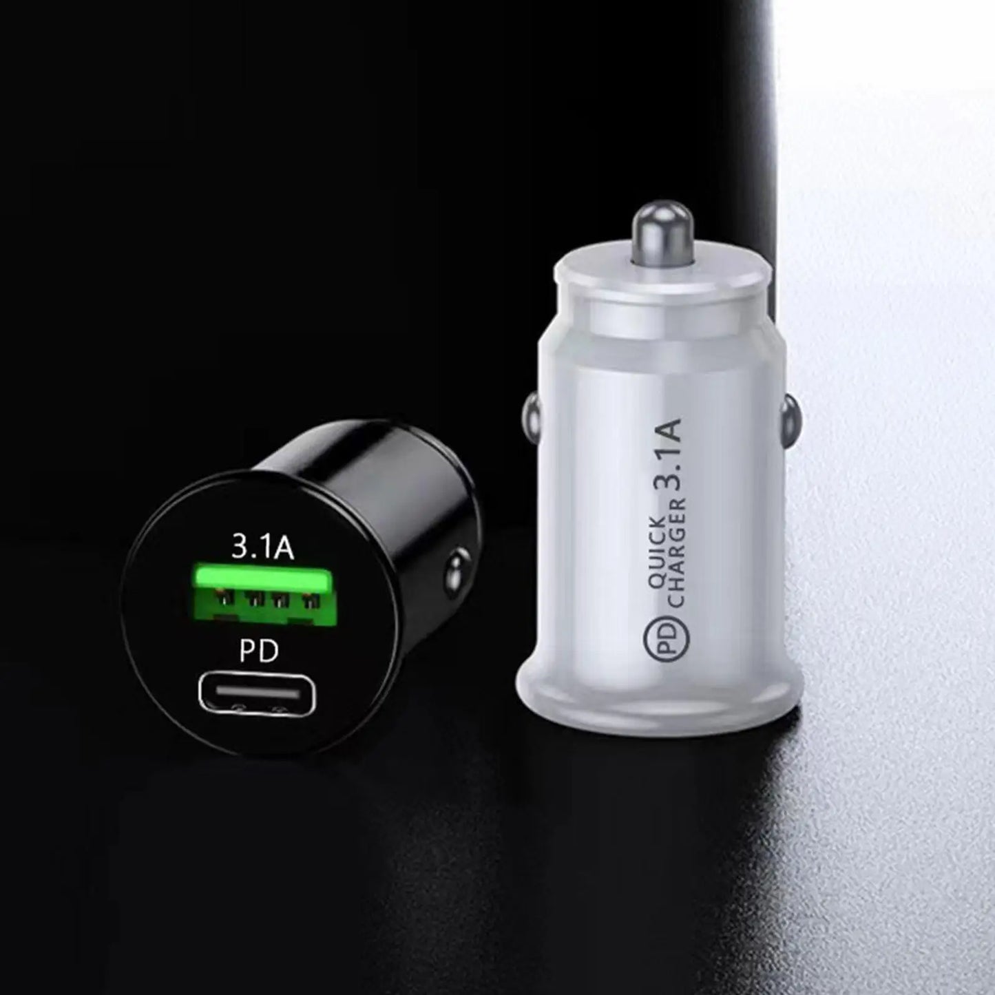 Car Charger Fast Charging White QC3.0 Black Mini Shape Car Lighter Slot PD 20W USB Type C Charge Adapter Peaceful Pleasures Health and Wellness