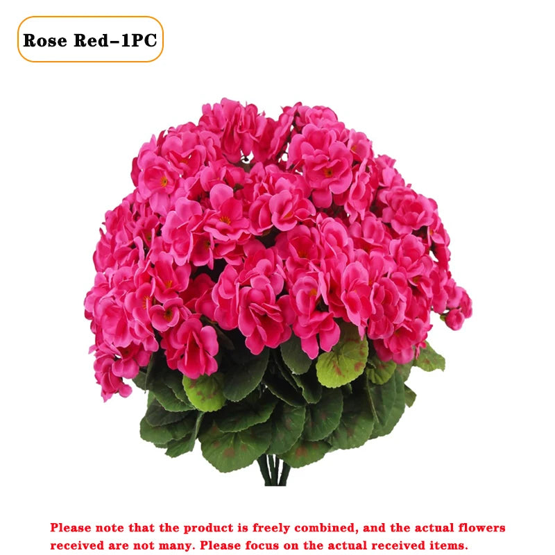 Lifelike Silk Begonia Geranium Artificial Flower Arrangement