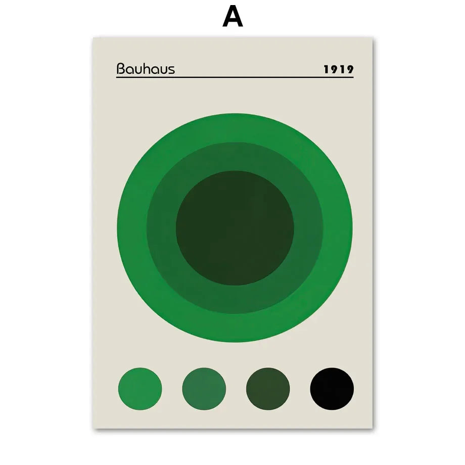 Scandinavian Bauhaus Abstract Green Canvas Wall Art Print