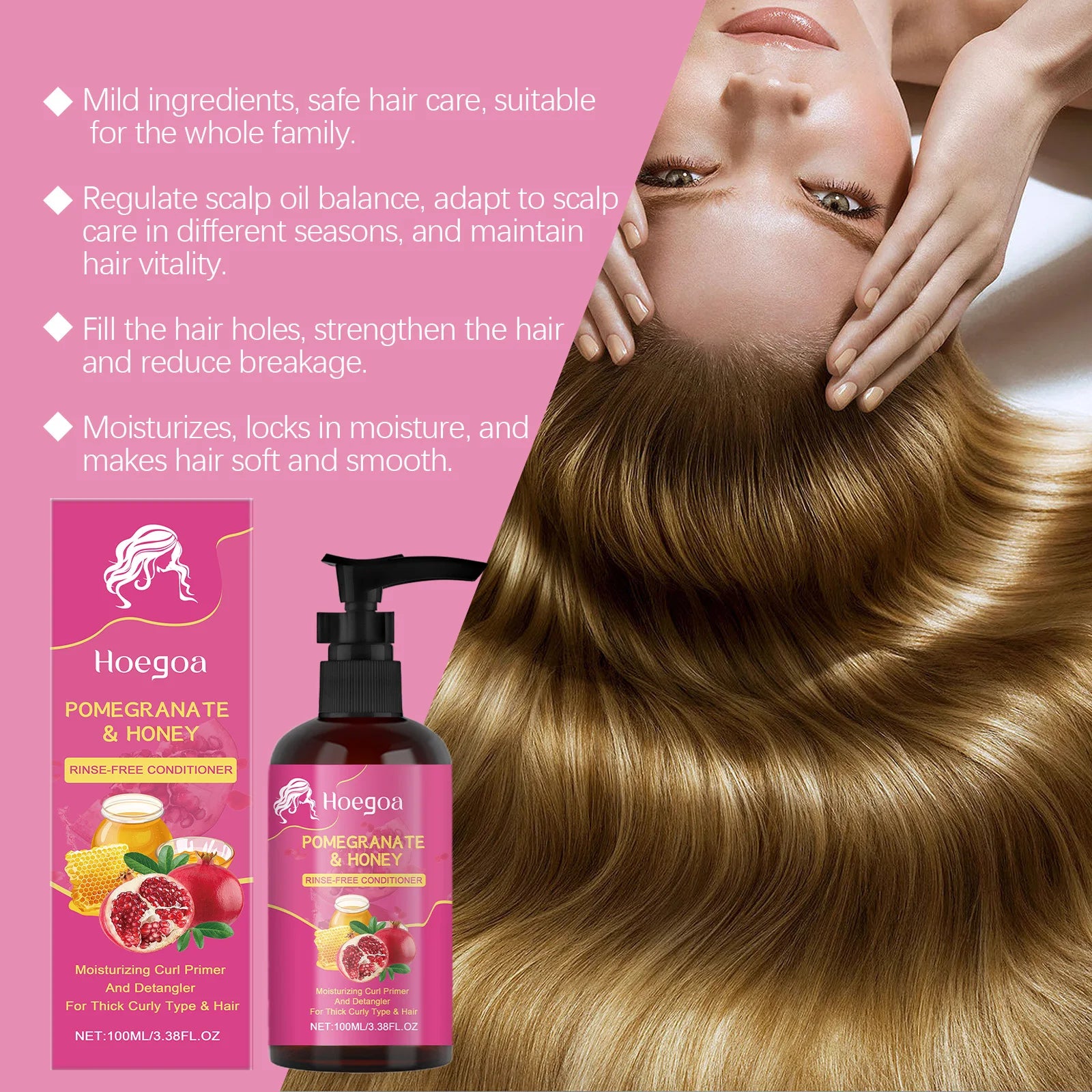 Pomegranate and Honey Leave-In Conditioner Treatment Nourishing Dry Damaged Hair Moisturizing Frizz Enhancing for All Hair Types Peaceful Pleasures Health and Wellness