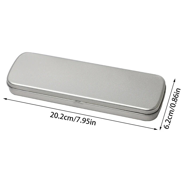 Heavy Duty Metal Pencil Case – Iron Pen Box, Silver | 20.2cm
