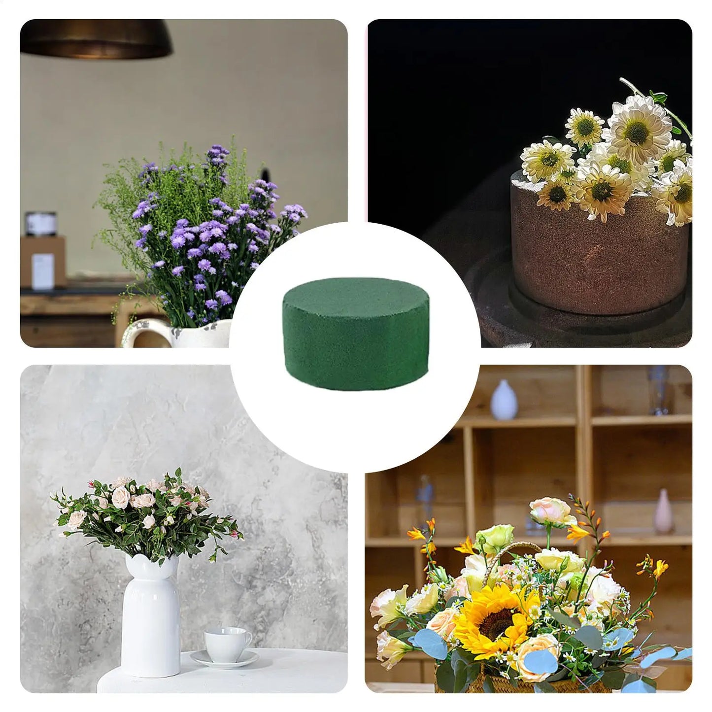 Green Round Floral Foam Blocks | Dry & Wet Flower Arrangement 6pc