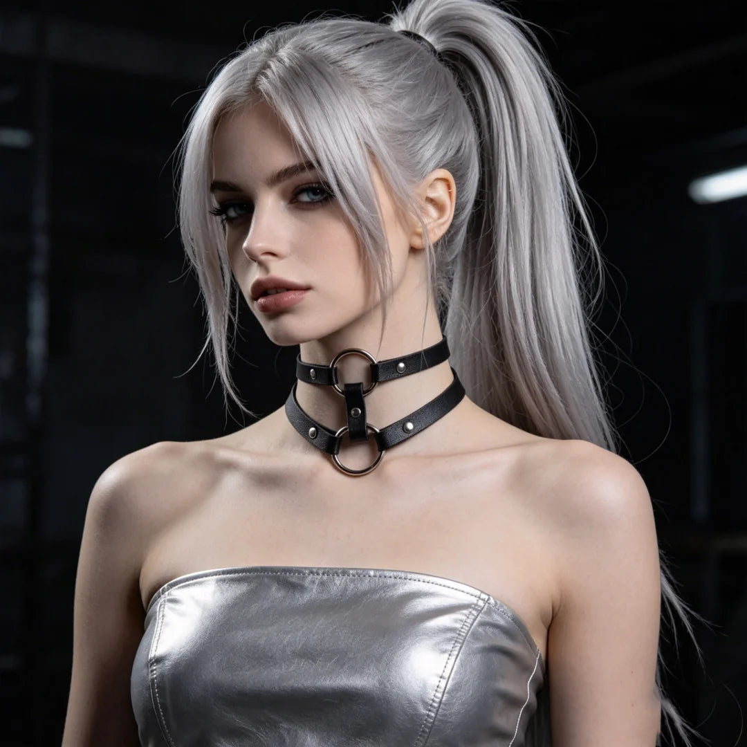 YK2 Women Sexy Fashion PU Leather Collar Gothic Street Erotic Bdsm
