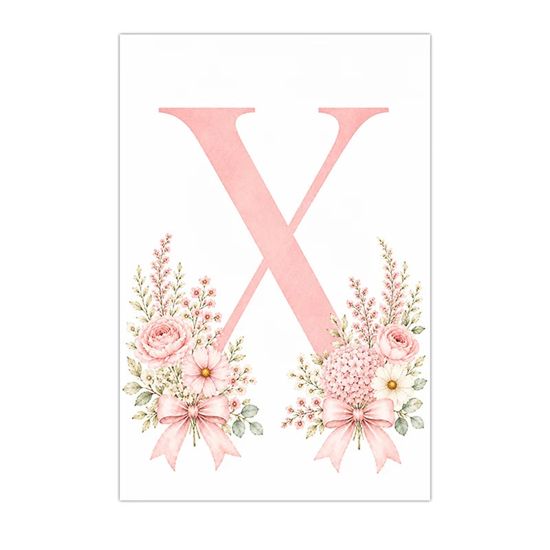 Custom Floral Alphabet Canvas Print | Pink Nursery Wall Art