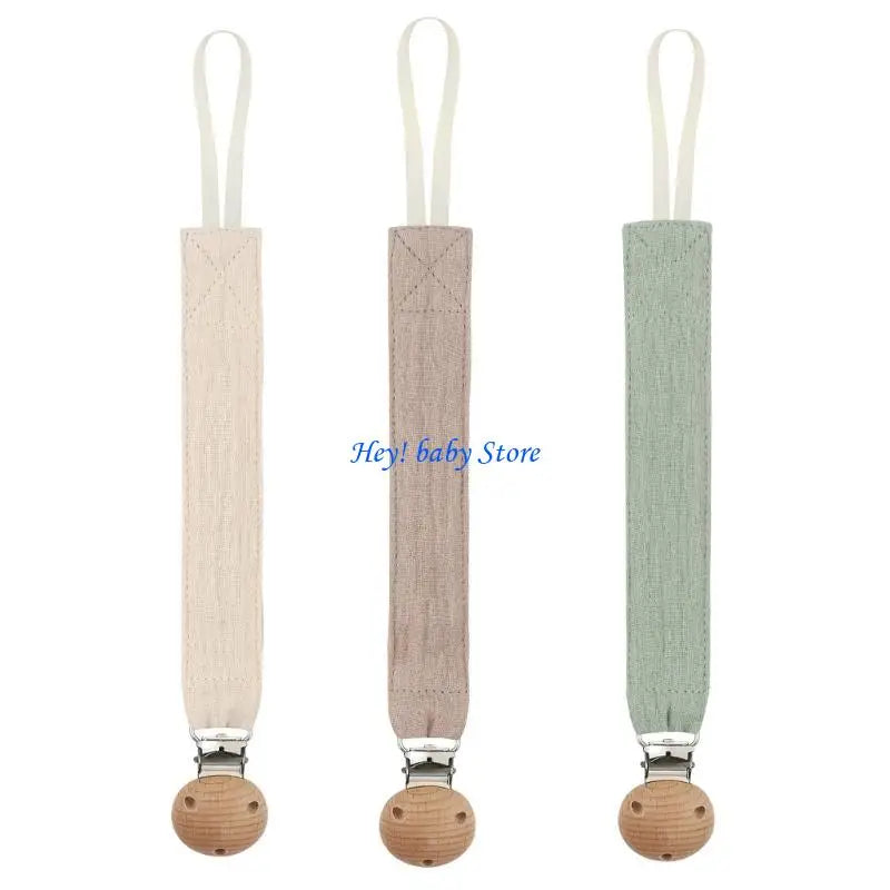 3-Pack Cotton & Wood Pacifier Clips | Baby Soother Holder Set
