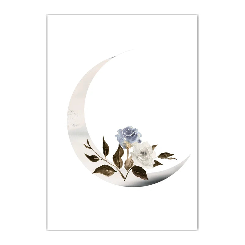 Plant Flower Wall Art, Nordic Moon Canvas Painting, Minimalist Aesthetic Poster Print for Living Room Bedroom Wall Decor Peaceful Pleasures Health and Wellness 05 50x70cm NoFrame China Mainland