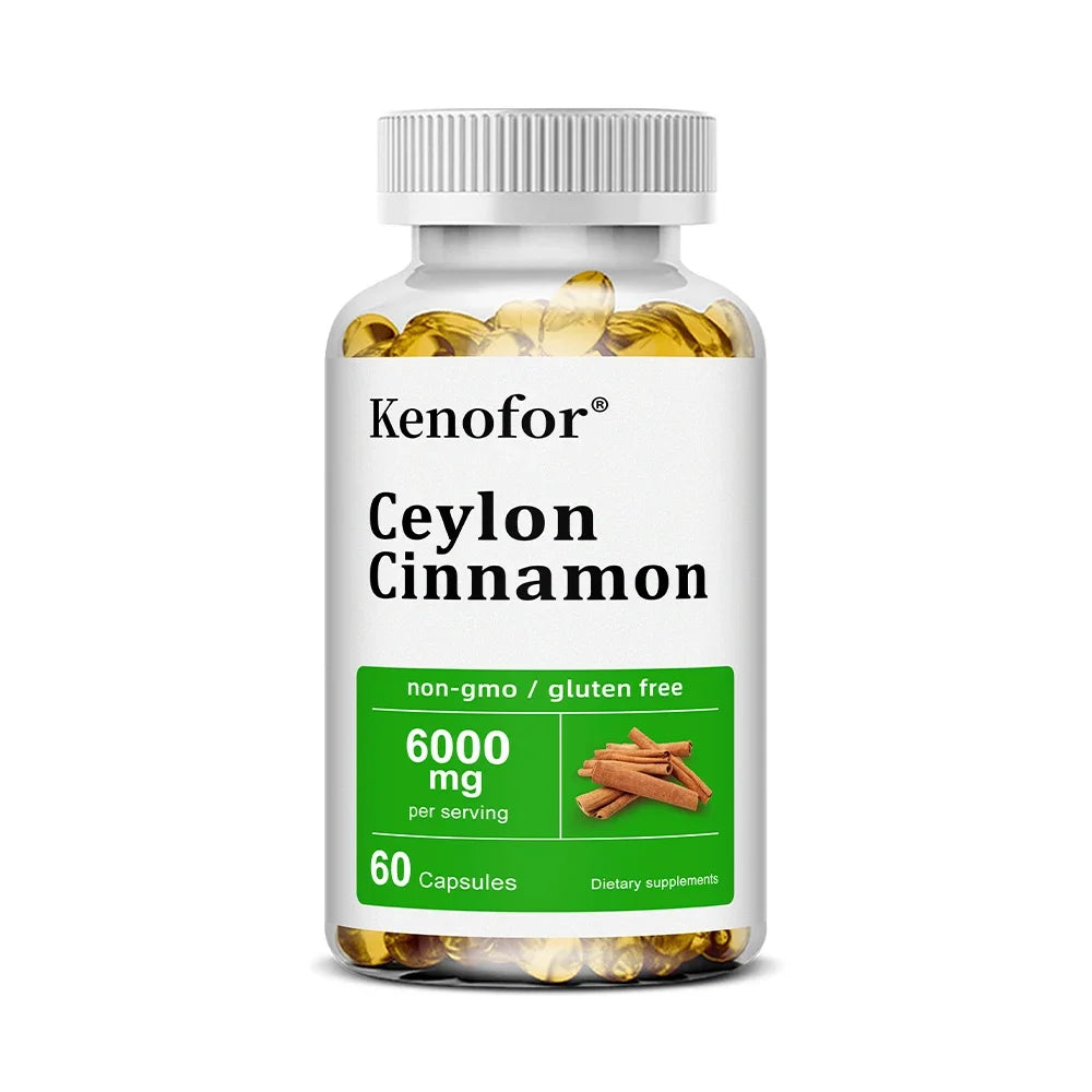 Ceylon Cinnamon Supplement 6000mg - Energy & Heart Health Support, Antioxidant, Non-GMO & Gluten Free - 30/60/120 Capsules Peaceful Pleasures Health and Wellness 60 count-1 bottle