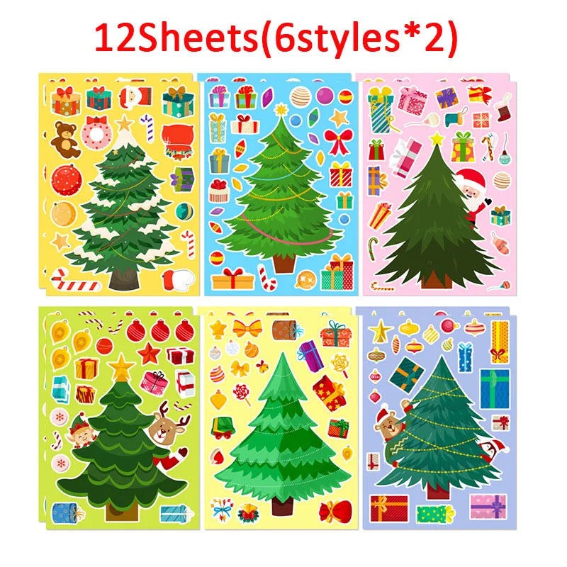 Christmas Tree Party Favors Stickers Kids DIY Puzzle Childern Gifts