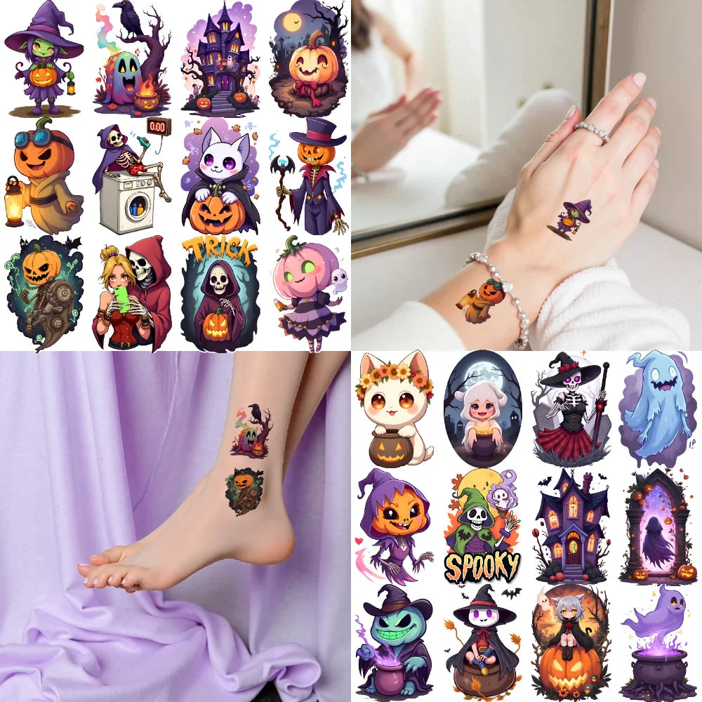 54pcs Halloween Pumpkin Temporary Tattoos – Waterproof Stickers