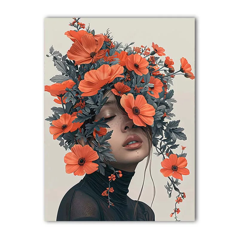 Nordic Canvas Wall Art – Woman & Flowers Vintage Poster Print Canvas Wall Art Peaceful Pleasures Health and Wellness 04 21X30cm No Frame China Mainland