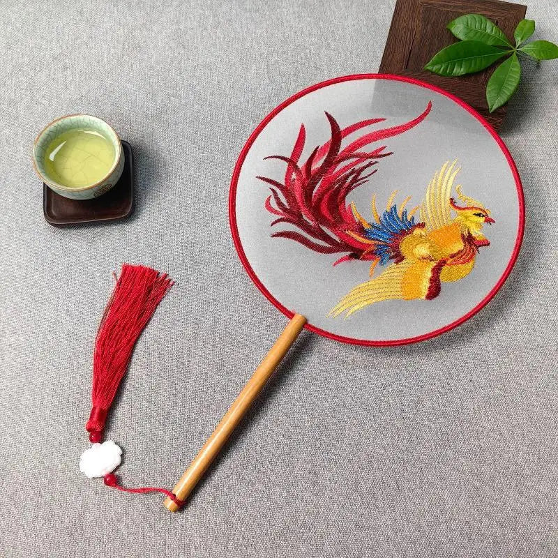 Su Embroidery Silk Round Hand Fan – Wooden Handle & Tassel