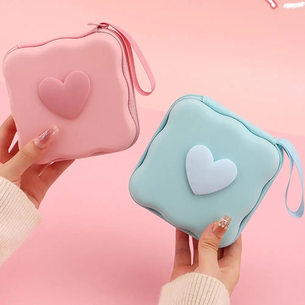 3D Heart Zipper Pouch – PU Leather Cable & Accessories Bag