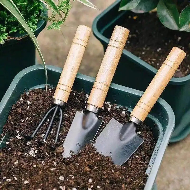 3-Piece Mini Garden Tool Set – Shovel, Rake & Trowel