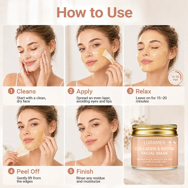Collagen & Biotin Day Night Mask, Intense Moisturizing Hydration, Smooth Rough Skin, Make Skin Tender Soft & Glowing Facial Care Peaceful Pleasures Health and Wellness