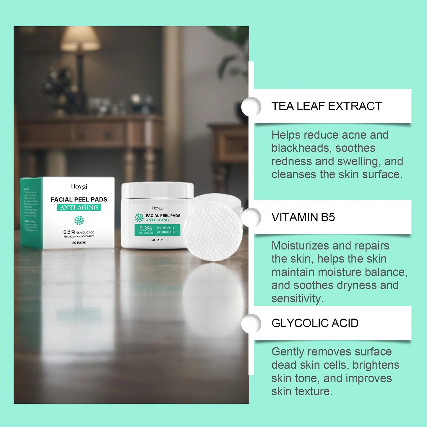 Glycolic Acid Cotton Pads Shrink Pores Blackhead Removal Oil Control Acne Treatment Exfoliating Moisturizing Facial Skin Care Peaceful Pleasures Health and Wellness