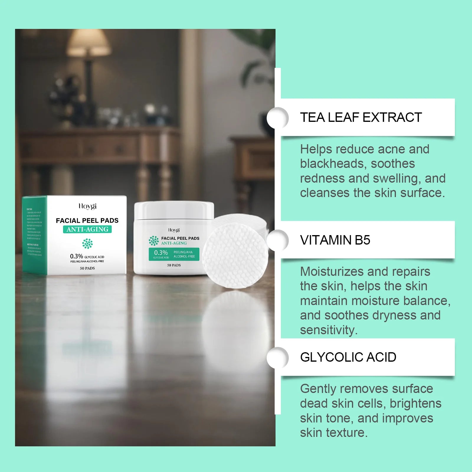 Glycolic Acid Cotton Pads Shrink Pores Blackhead Removal Oil Control Acne Treatment Exfoliating Moisturizing Facial Skin Care Peaceful Pleasures Health and Wellness
