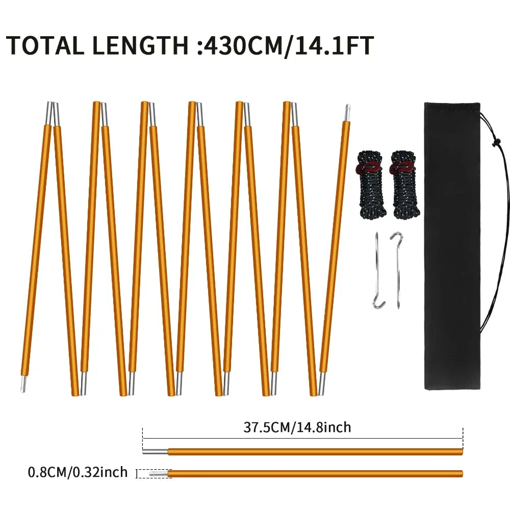 Pre-Assembled Tent Pole Stakes Aluminium Tarp Rod Replacement Camping Accessori Multifunction Lightweight Tent Poles Repair Kits Peaceful Pleasures Health and Wellness 1Pcs 4.3M Gold Kits