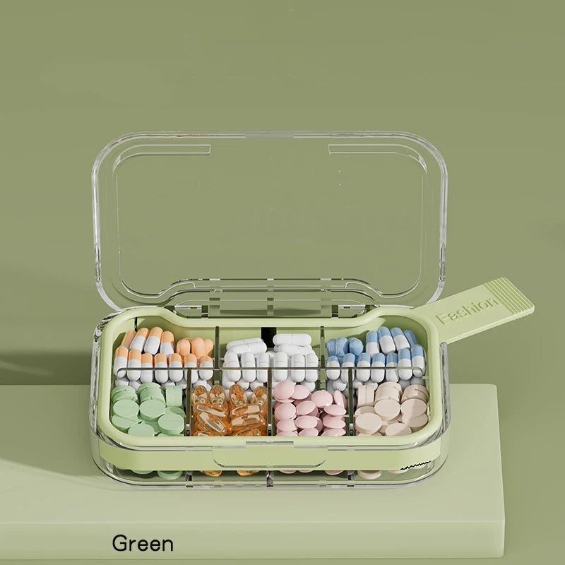 1Pc Travel Pill Case Medicine Storage Organizer Container Drug Tablet Dispenser Independent Lattice Pill Box Jewelry Storage Box Peaceful Pleasures Health and Wellness Green 7 grids