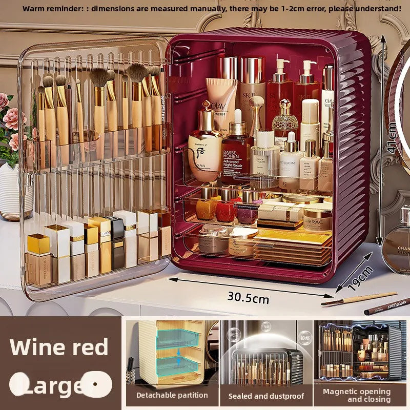 Luxury Cosmetic Organizer Box - Clear Dustproof Makeup Storage with Large Capacity for Dorm Desktop & Vanity Table Organization Peaceful Pleasures Health and Wellness Red