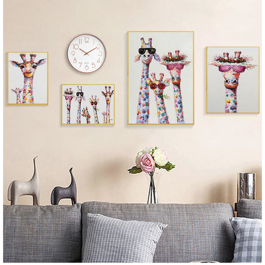 Colorful Giraffe Family Canvas Wall Art Poster | Kids Room Decor Canvas Wall Art Poster Peaceful Pleasures Health and Wellness