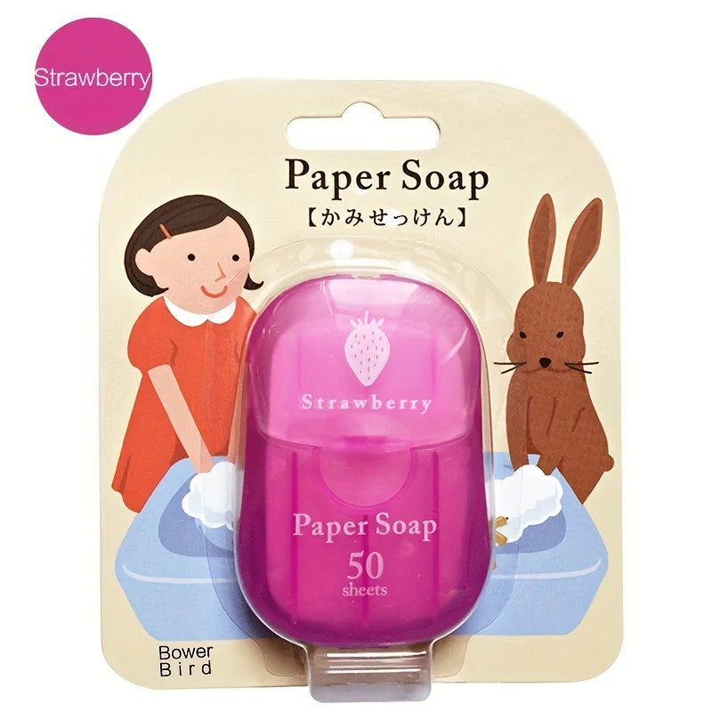 Paper soap, portable soap tablets, suction cardboard soap, 6 colors, 6 flavors, 50 tablets, disposable hand washing travel soap Peaceful Pleasures Health and Wellness Strawberry 50pcs