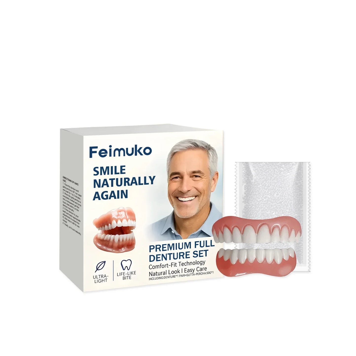Adjustable Silicone Dentures Full Set – Natural Smile for Men & Women