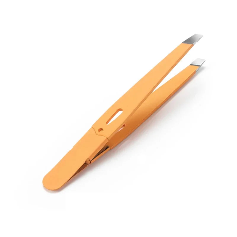 Eyebrow Tweezer Colorful Hair Beauty Fine Hairs Puller Stainless Steel Slanted Eye Brow Clips Removal Makeup Tools Peaceful Pleasures Health and Wellness Orange