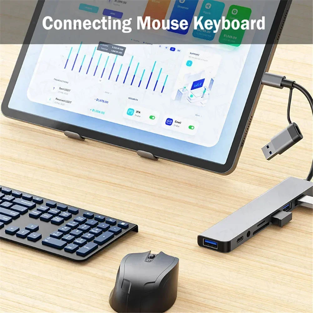 8 In 1 Port USB C Expander USB 3 Hub Type-C Splitter Type C Dock Multiport Adapter USB Expander For Xiaomi Phone Tablet Peaceful Pleasures Health and Wellness