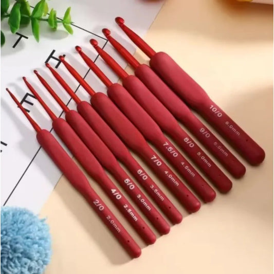 9pcs Red Crochet Hook Silicone Handle Aluminum Hand Knitting Needles Crocheting Weave Crafts Hooks 2/2.5/3/3.5/4/4.5/5/5.5/6mm Peaceful Pleasures Health and Wellness