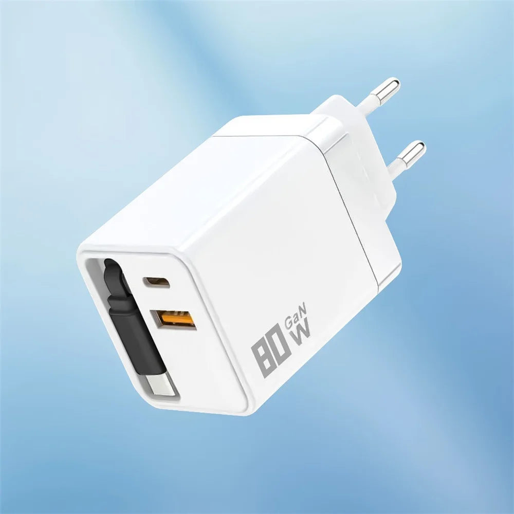 80W GaN Fast Wall Charger with USB-C Cable | iPhone & Android