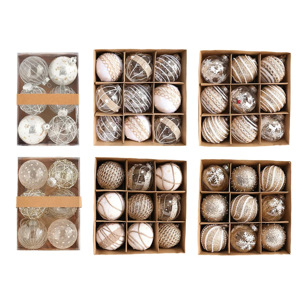 80mm Plastic Christmas Ball Ornaments Set – 6 or 9 Xmas Baubles