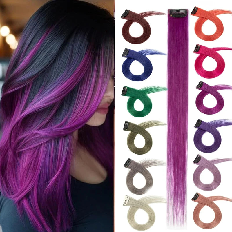Colored Clip-In Hair Extensions | 55cm Synthetic Weft