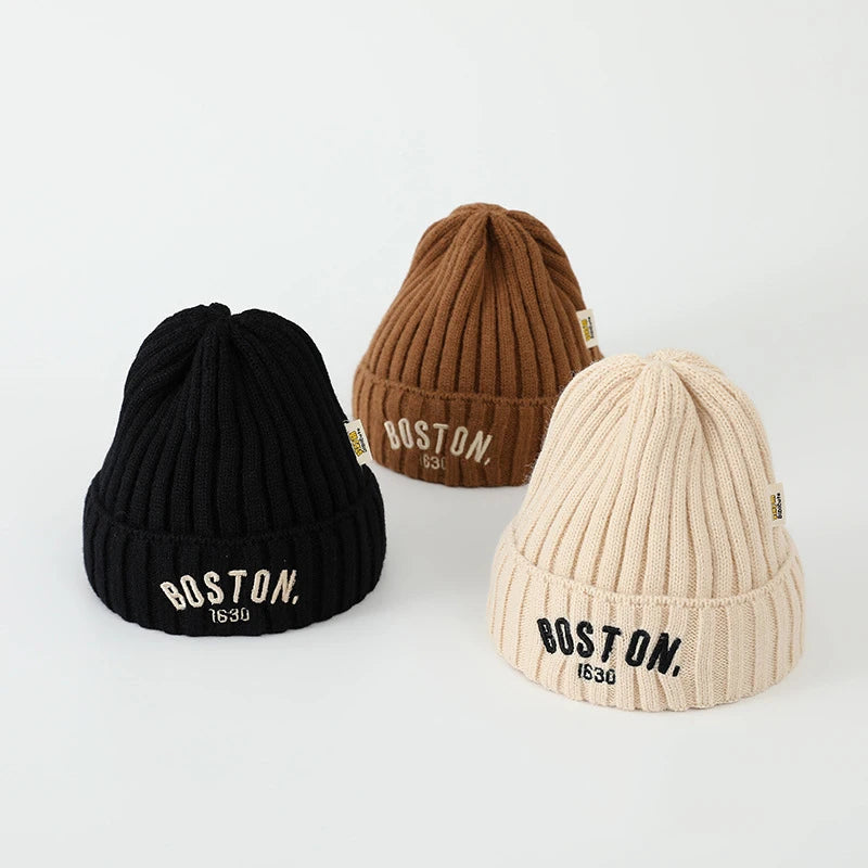 Baby Winter Knit Beanie Hat | Letter Embroidery Toddler Cap